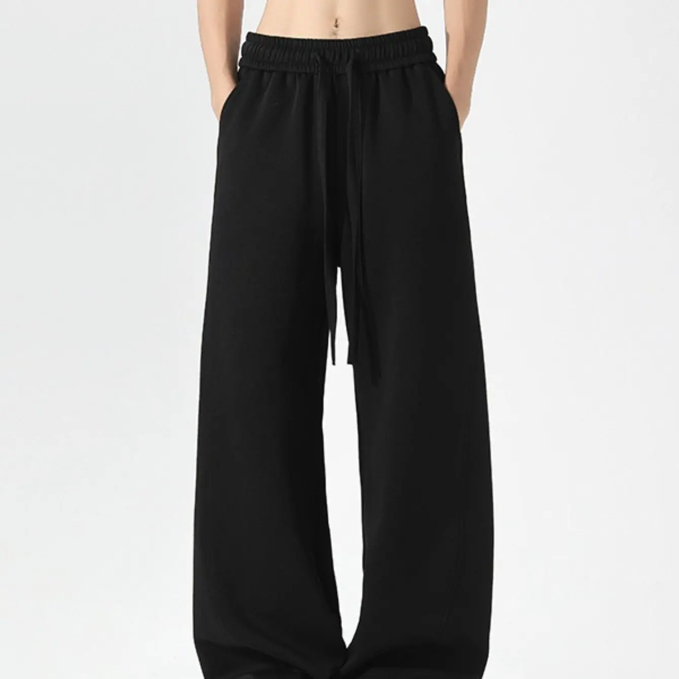 

Men's High Street Wide Leg Gray Sports Sweatpants, Retro Loose Straight Leg Casual Pants, Streetwear