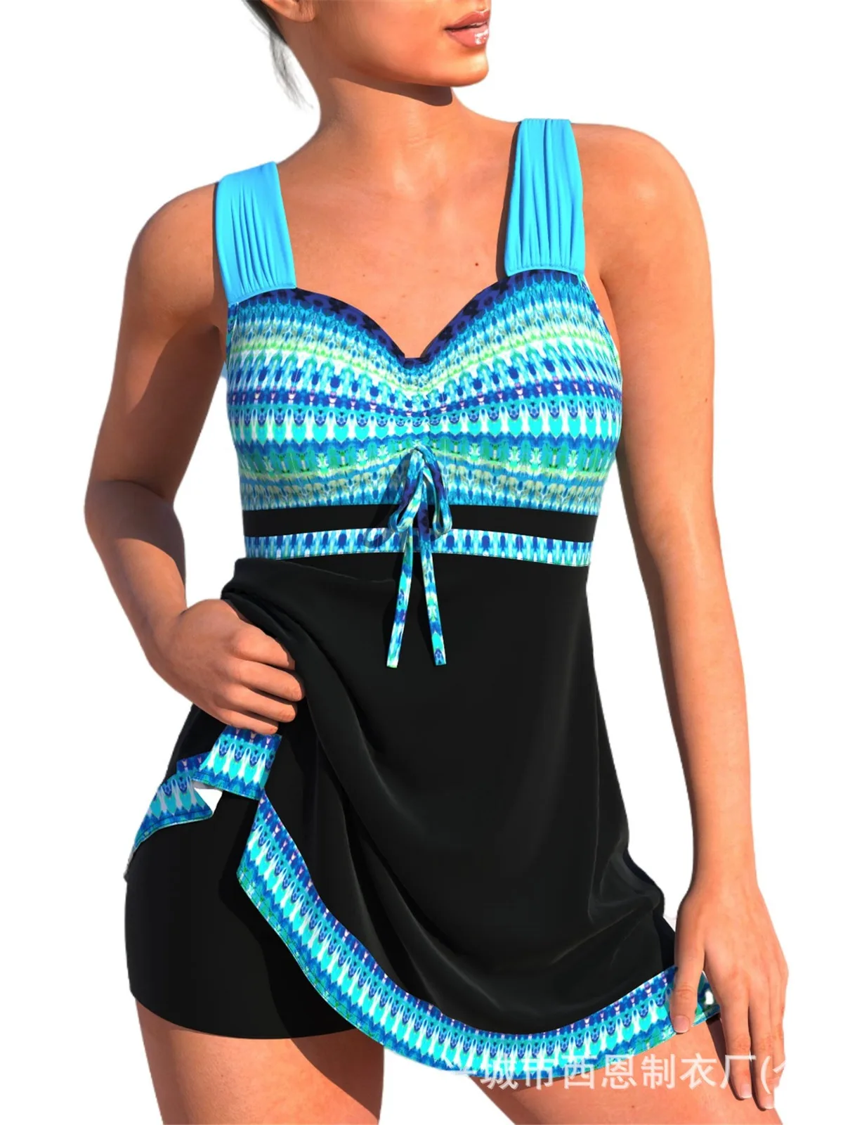 2025 V Neck Sexy Bikini Set High Waisted Swim Shorts & Backless Bikini Top Quick Dry Skirted Two-Piece Swimwear Summer Holiday