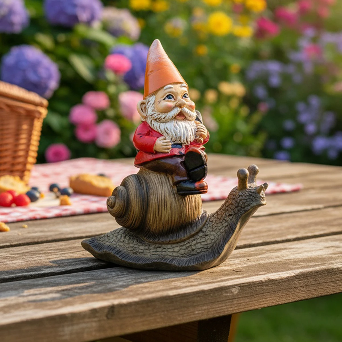 1 Stück, Gartenfigur eines Zwergen alten Mannes auf einer Schnecke, geeignet für Haus, Garten, Hof und Mikrolandschaftsgestaltung