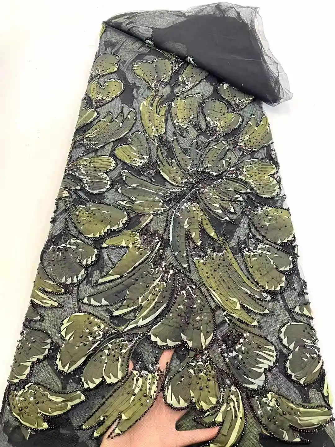 Neues Design, Pailletten, Tüll-Spitzenstoff, afrikanischer Stoff, Spitze, Brautkleider 2022, luxuriöse Perlenspitze, französische Mesh-Sequenz zum Nähen