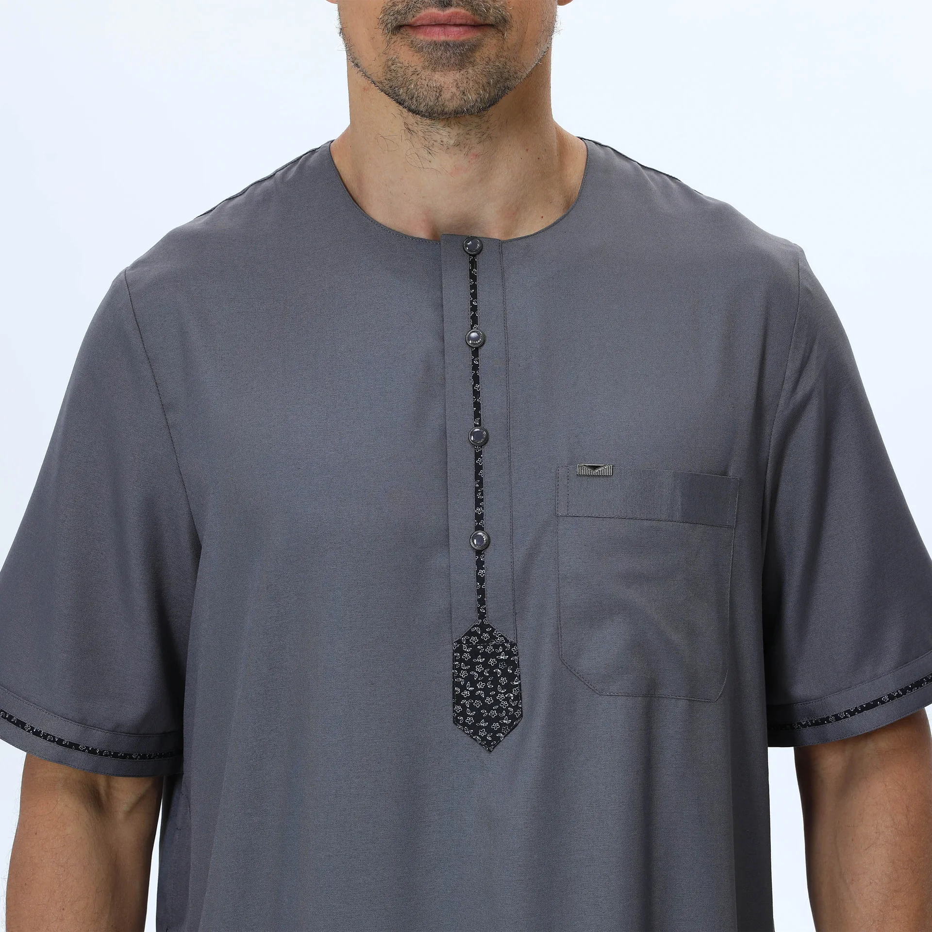 Jubah Pria Muslim Lengan Pendek Jubba Thobe Eid Djellaba Pakaian Islam Turki Kaftan Thobes untuk Pria Abaya Daffah Dishdasha