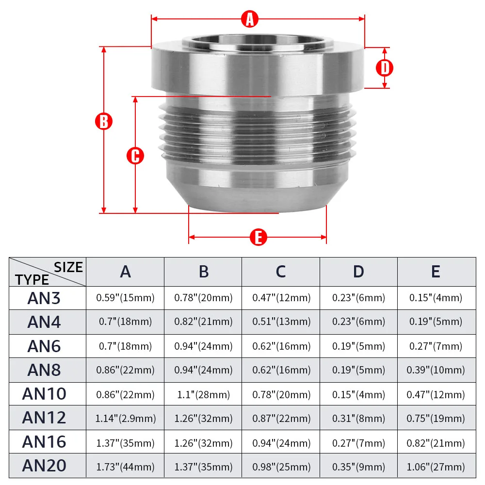 New Aluminum Alloy Straight External Thread Welding Joint, Hose Welding Joint AN3 AN4 AN6 AN8 AN10 AN12 AN16 AN20