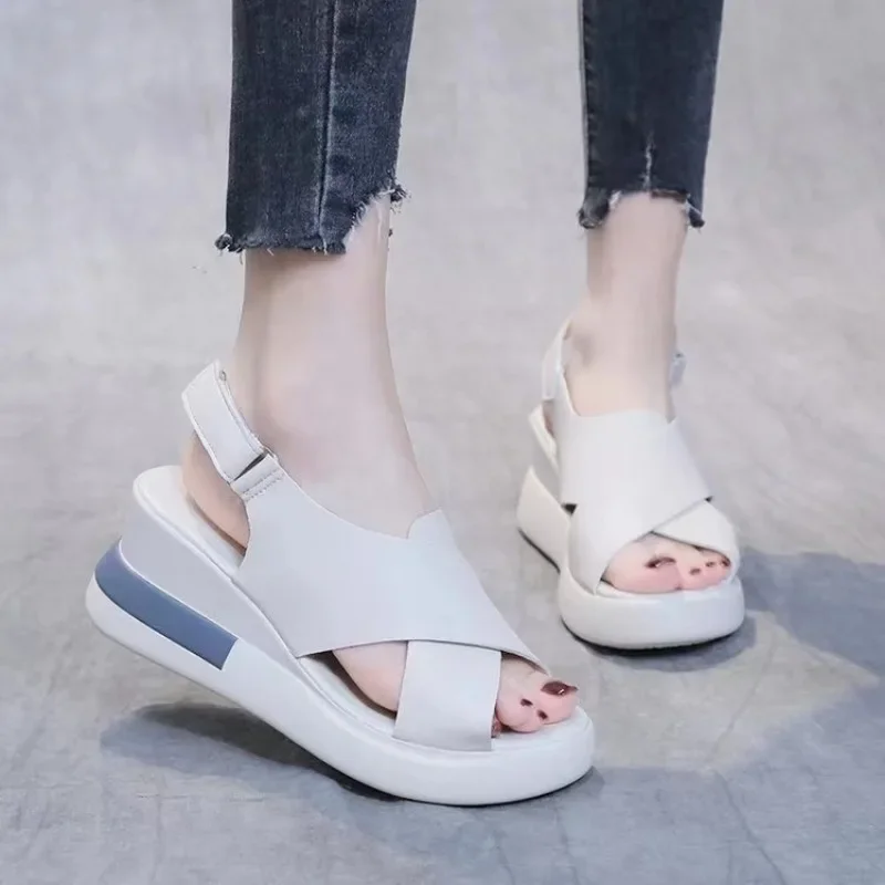 2024 Summer Women\'s Wedge Sandals Fashion Retro Romen Beach Slides Casual Female Shoes Soft Comfortable Platform Sandalias