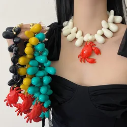 Red Crab Animal Pendant Beach Ocean Style Necklace Water Drop Beaded for Women Exaggerated Hip Hop Accessories Party Jewelry