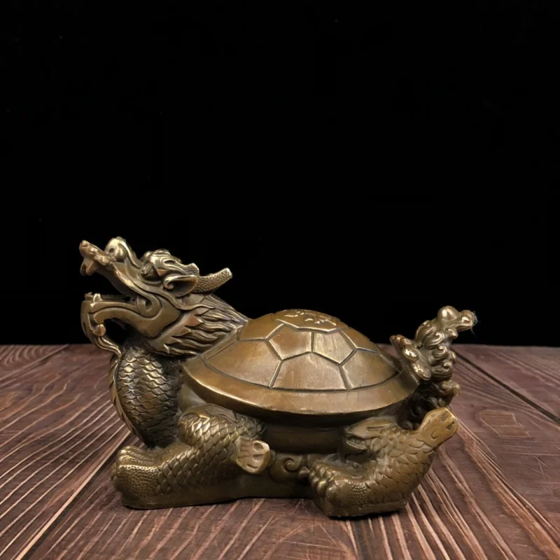 Brass Eight-Trigram Dragon Ornament, Longevity Turtle for Office Desk, Living Room, TV Cabinet, Home Decoration, Opening