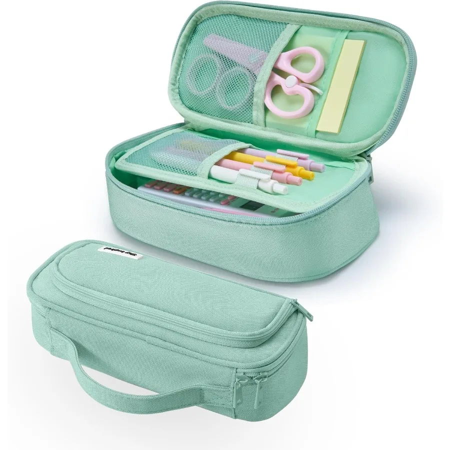女の子と男の子のためのハンドル付きの大きなペンケース - 学校やオフィス用品のための可愛い整理ポーチ、収納に最適