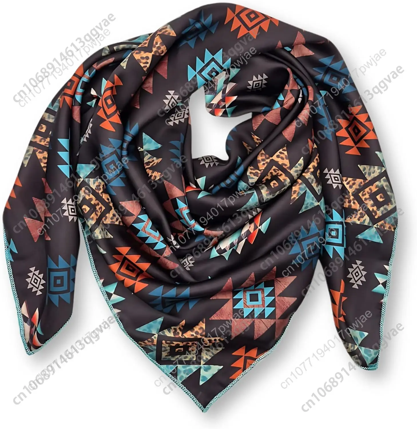 ワイルド・ラグ シルクスカーフ 36インチ、ウェスタン・カウボーイ・バンダナ スクエア シルクのようなワイルド・ラグ、アステカ柄スカーフ