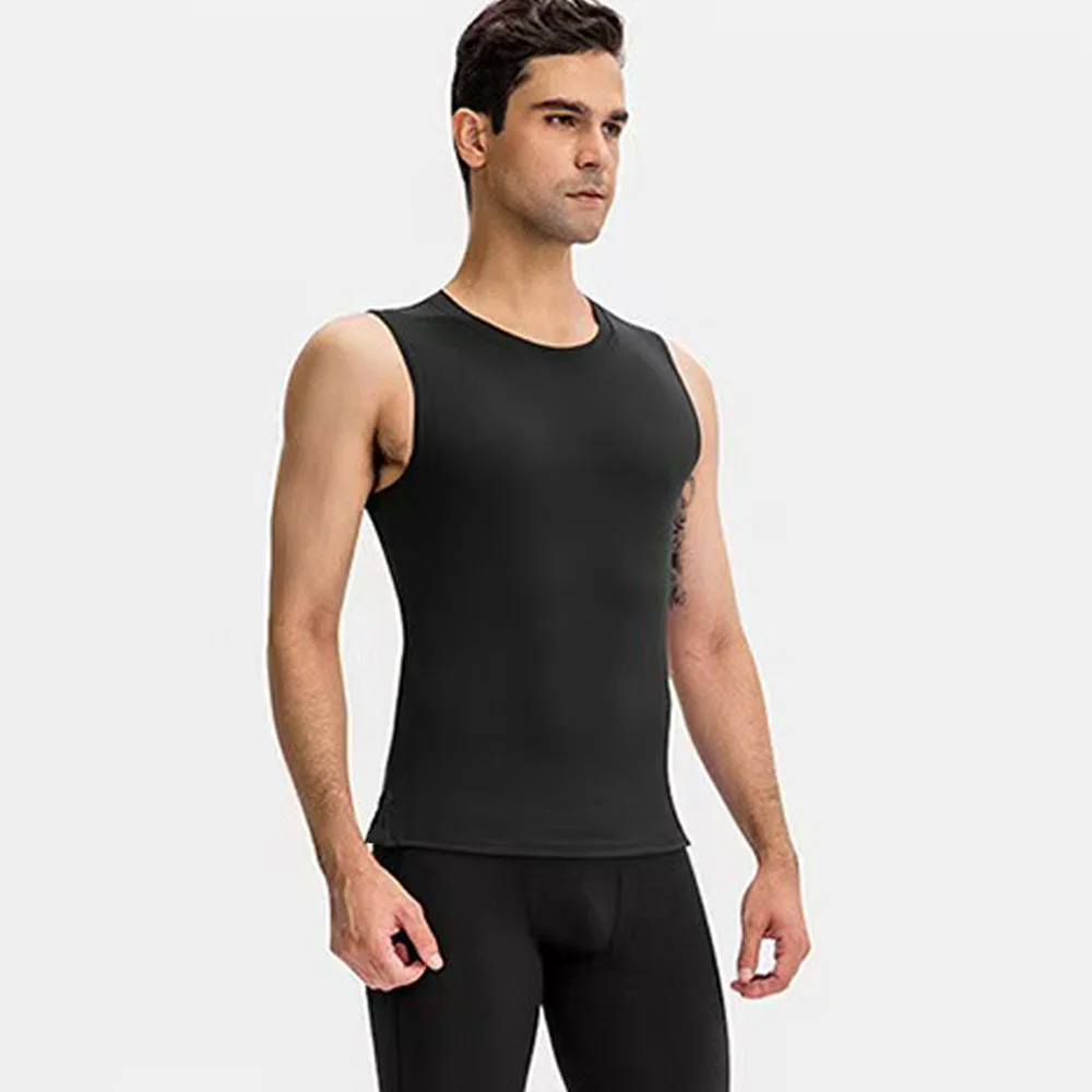Men Solid Color Quick Dry Sleeveless Top Fashion High Elastic Skin Friendly Tight Vest Daily Training Running Gym Fitness Sports