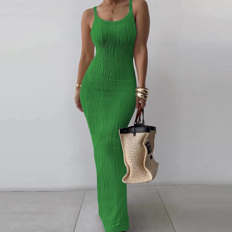 Casual Spaghetti Strap Long Dress Street Style Draped White Floor-Length Dresses Women 2026 Spring Summer Slim Office Lady Dress