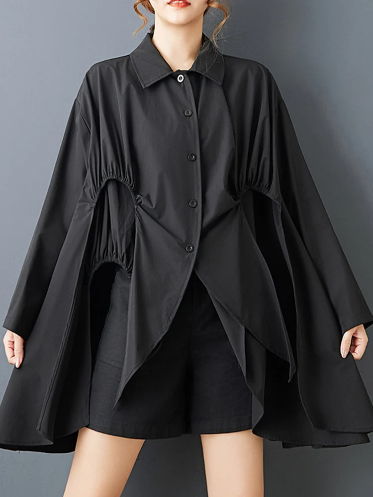 Chemise asymétrique noire Vintage pour femmes, manches longues, ample, décontractée, haut à la mode, vêtements de personnalité, printemps automne 2025