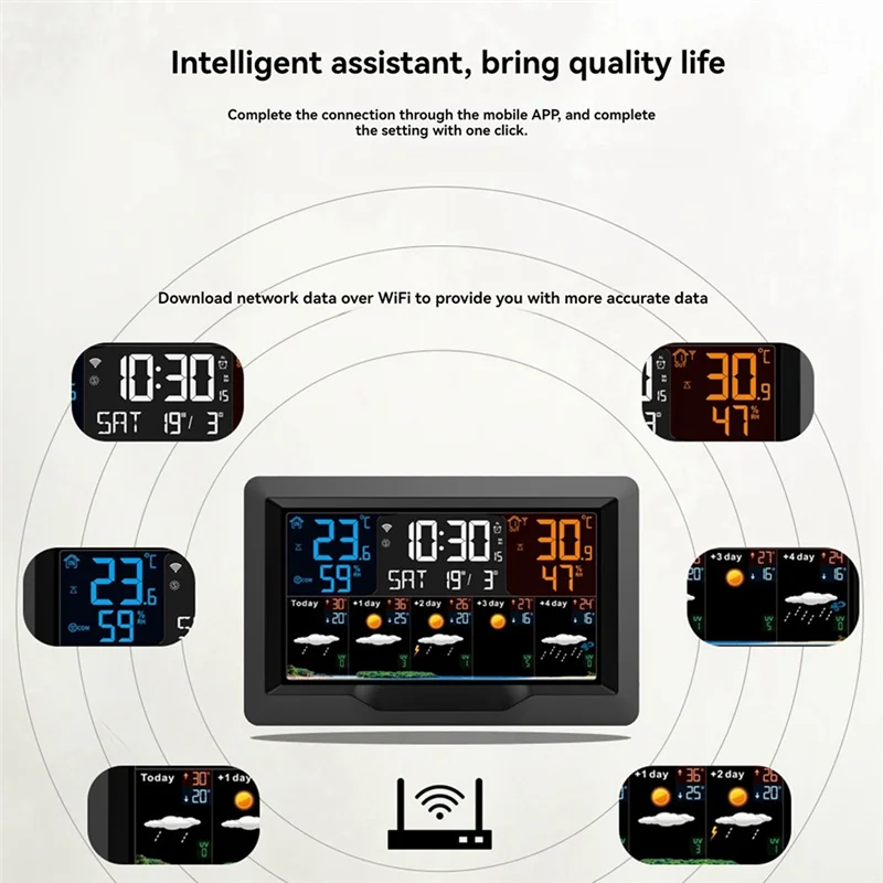 -A25M Tuya WIFI Smart Weather Station Temperature Humidity Meter Weather Forecast Indoor Outdoor Weather Alarm Clock EU Plug