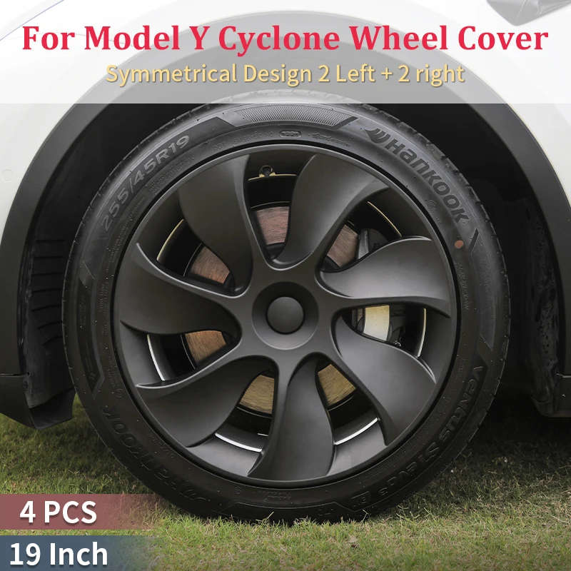 4PCS Wheel Cap Design For Tesla Model Y 2020-2024 19 Inch Right＆Left Hubcaps Cyclone Cover Wheel Cover Replacement Accessories