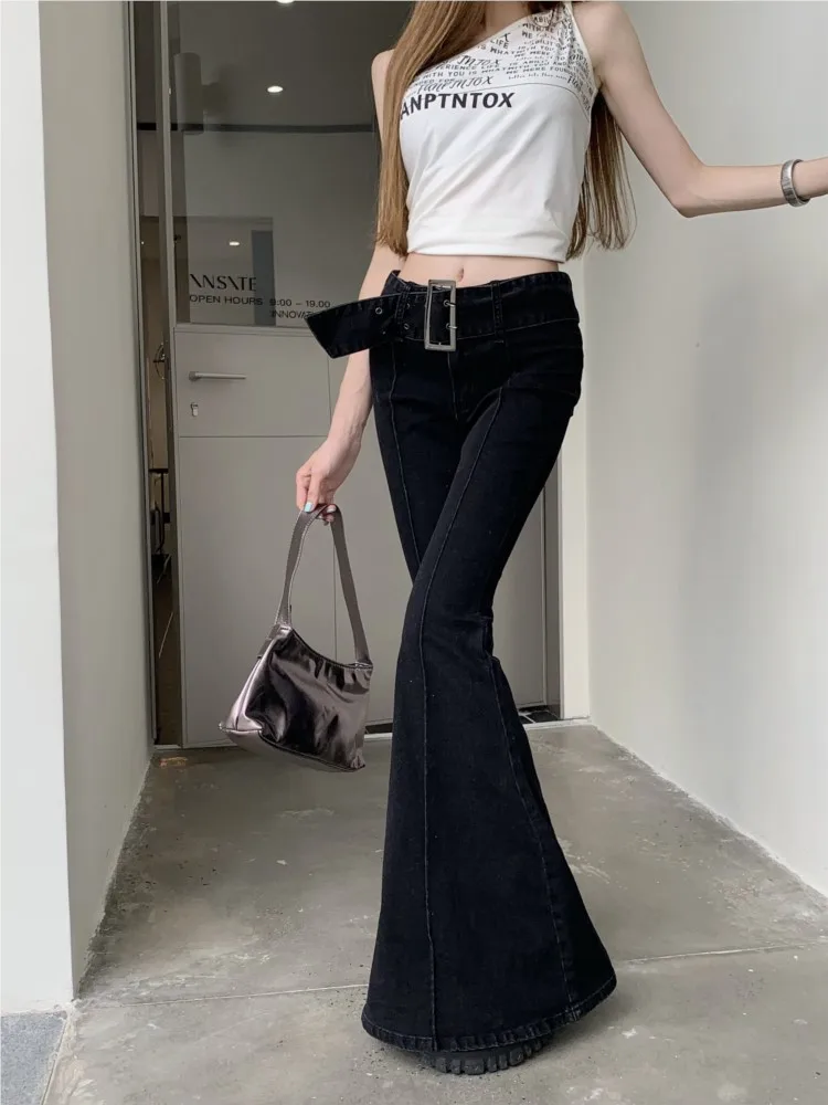 Jeans Spring Long Flared Pant Women Slim Elastic Fashion Casual High Waist Ladies Trousers Korean Style Pleated Woman Pants