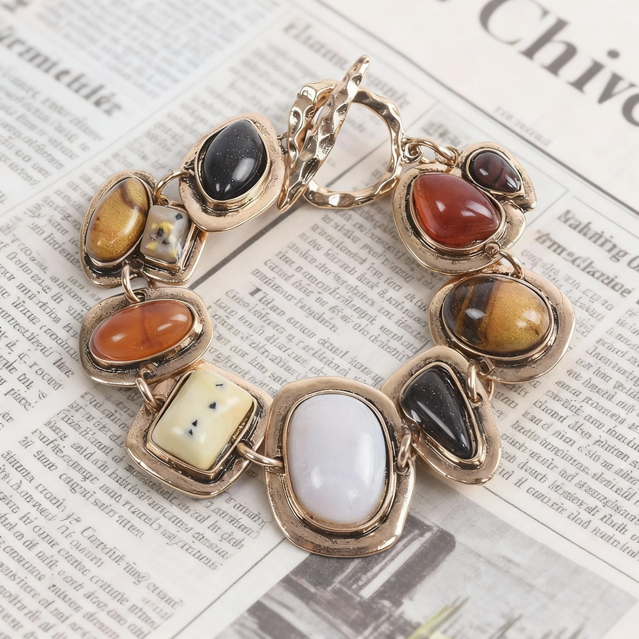 Böhmische mehrfarbige Harzperlen-Armbänder für Damen und Herren, Vintage-Armbänder mit ethnischen unregelmäßigen Steinen, Statement-Freundschaftsschmuck
