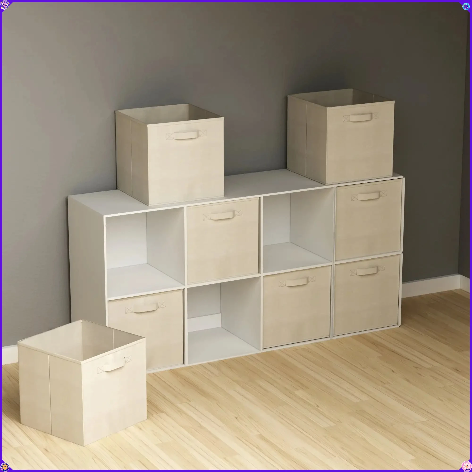 

8-Piece Beige Collapsible Storage Bins Set, Foldable Fabric Basket Organizer for Closet, Shelf, Nursery Toy Organization