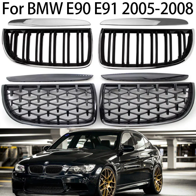 

For BMW E90 E91 320i 323i 328i 335i Sedan/Wagon 2005-2008 Car Front Kidney Grille Hood Front Bumper Radiator Grill Silver/Black