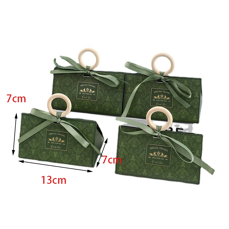 10/20Pcs Luxury Hand Gift Box DIY Sweet Wedding Favor Candy Gift Packaging Box With Wooden Ring Ribbon Engagement Party Supplies