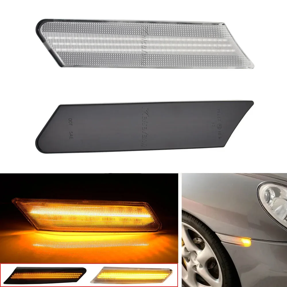 

2 динамических светодиодных боковых габаритных указателя поворота, автомобильный мигающий индикатор для Porsche 987 Cayman Boxster 911 997 Carrera Turbo GT3 GT2