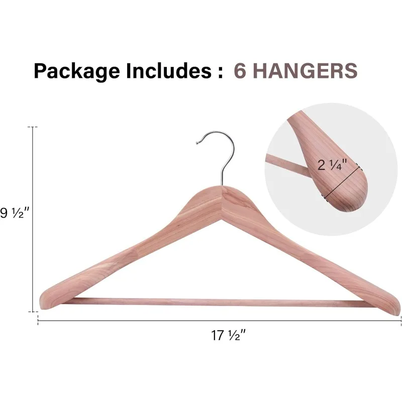 Red Cedar Wood Hangers, Extra Wide Shoulder Wooden Hanger for Closet, 6 Pack Heavy Duty Suit Hangers