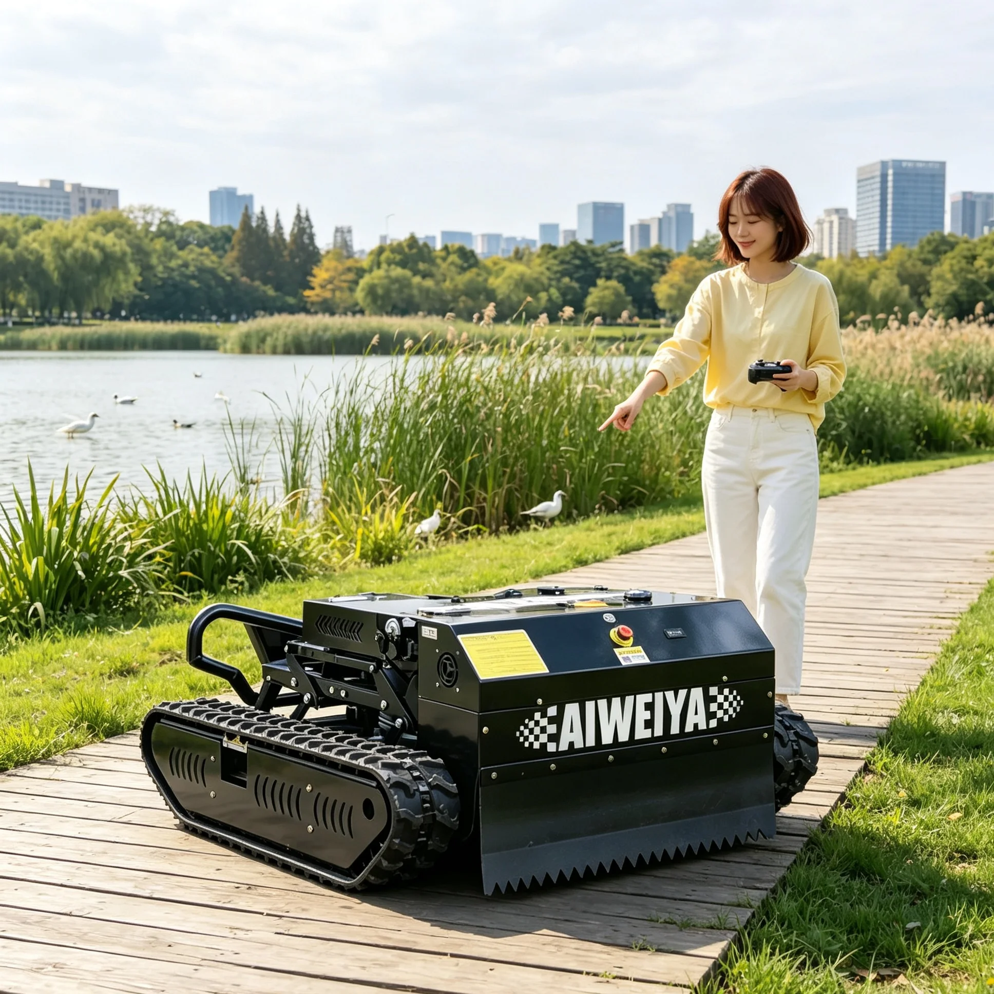 Customized Black 900 Remote‑Control Mulching Crawler Mower,Self propelled remote control 4‑stroke engine Brush Cutter Farm Weed