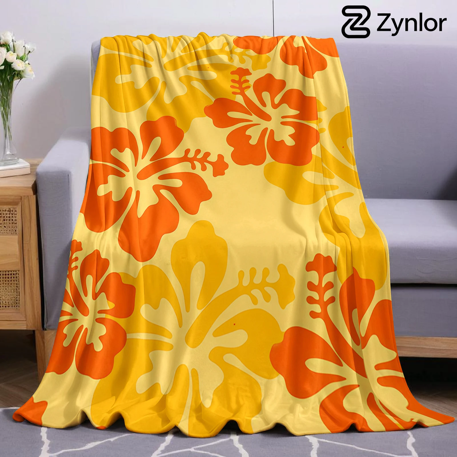 Hawaiian Hibiscus Print Ultra Soft Sherpa Fleece Blanket Fluffy Warm Thick Throw for Sofa Bedroom Couch Holiday Home Decor Gift