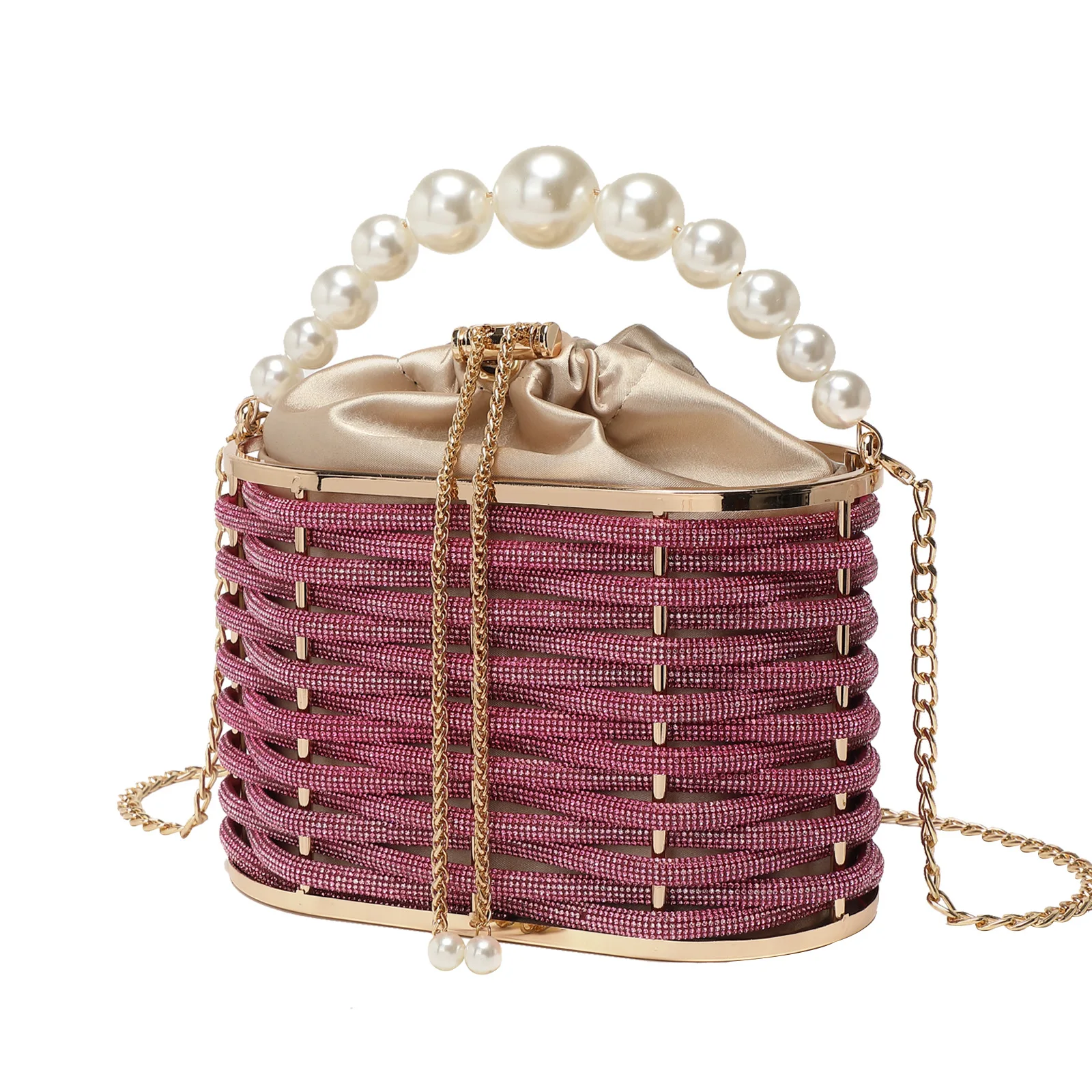 

Ladies' Dinner Is Shiny Diamond-encrusted Rhinestone Vegetable Basket Clutch Bag Banquet Chain Messenger Bucket Bag Tassen Dames