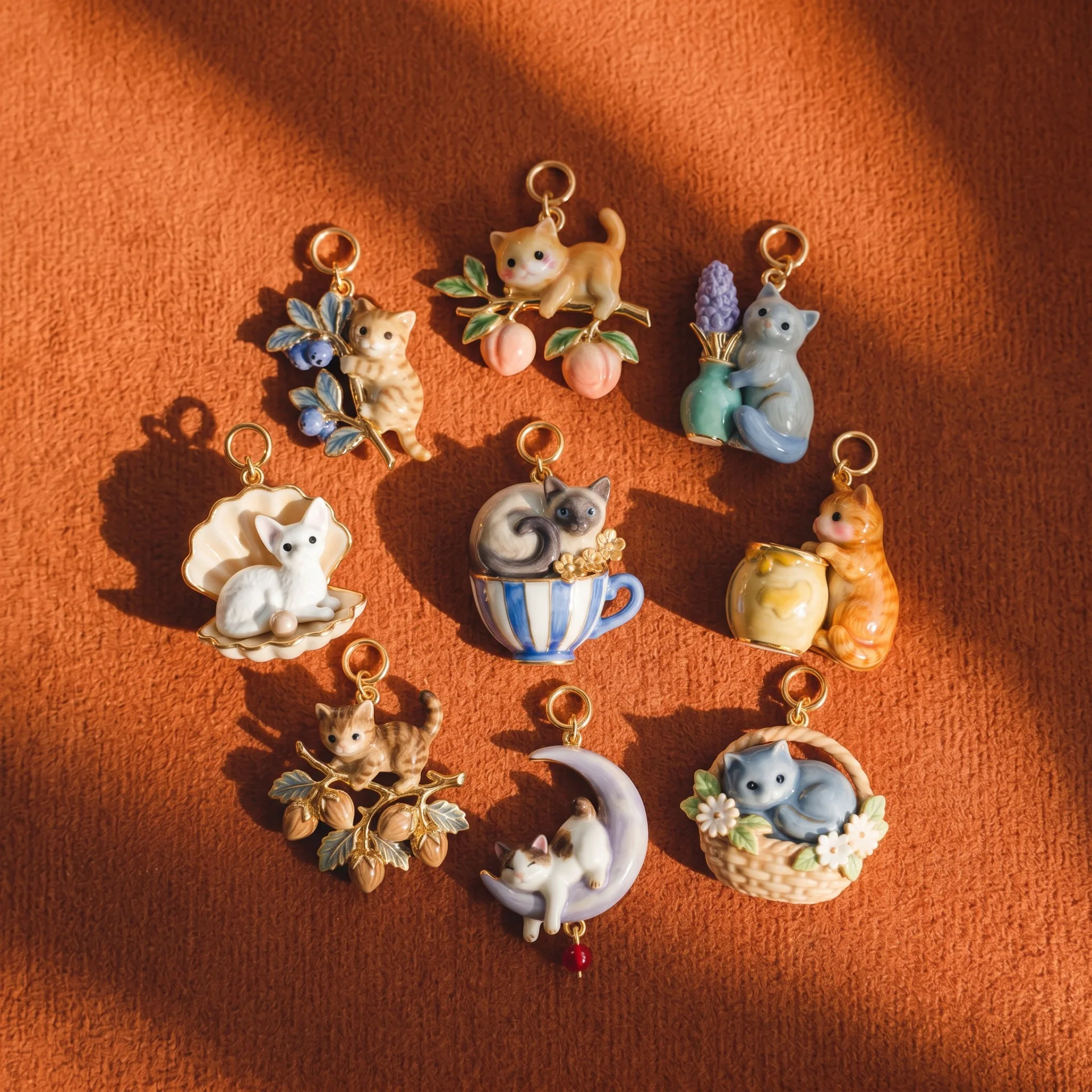 (presale!)New Tea Cup Fruit Cat Series Pendant Copper Plate Gold Charms Jewelry Making DIY Handmade Craft Wholesale