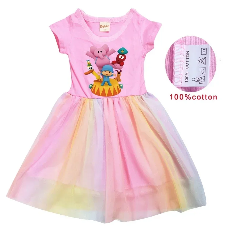 2024 pocoyoes kids summer cosplay dress baby girls cute lace princess dress toddler girls birthday party causal fashion dresses