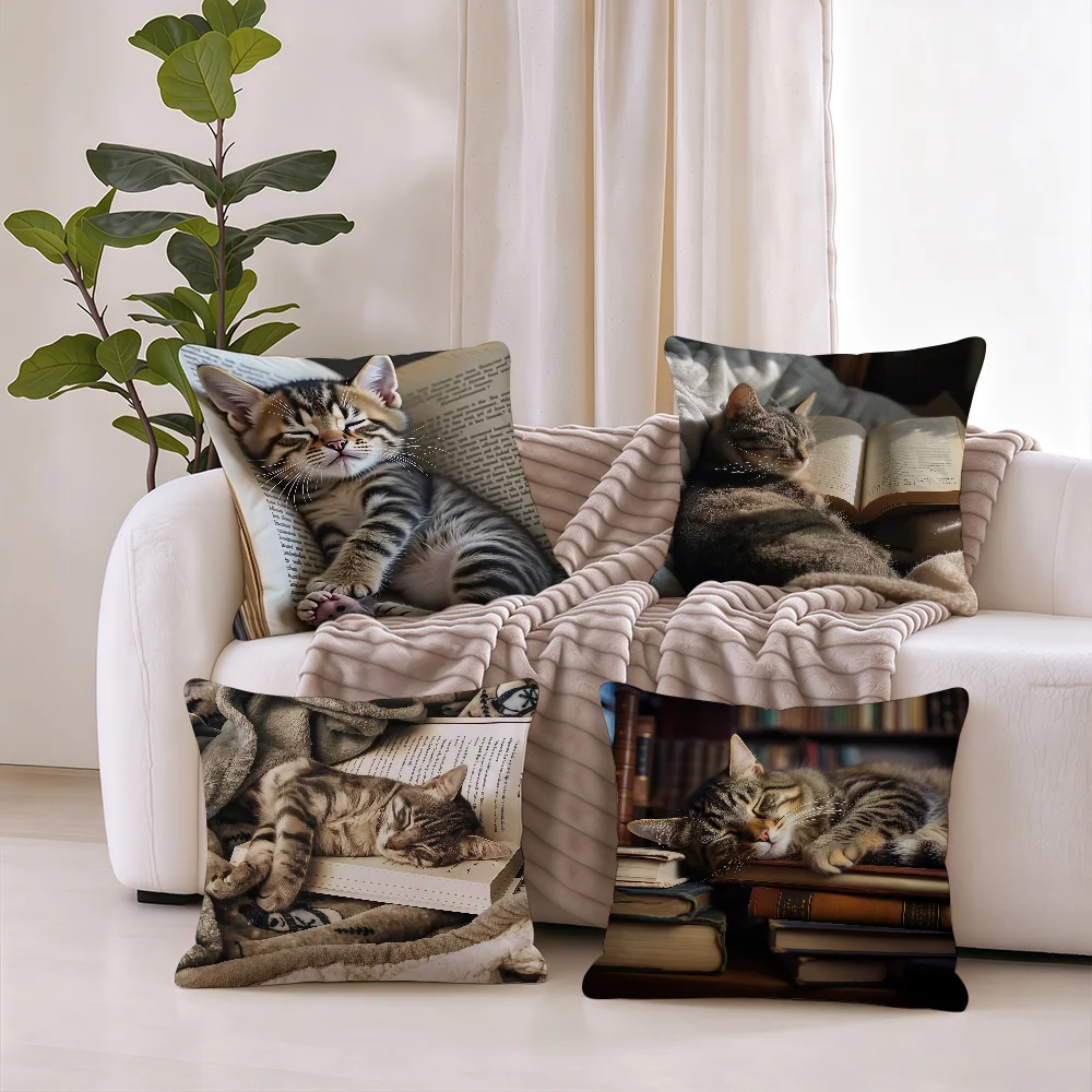 Creative Sleep Cat Printed cushion cover Pillowcases Square Office Bedroom Headboard Sofa Living Room Backrest Cushions