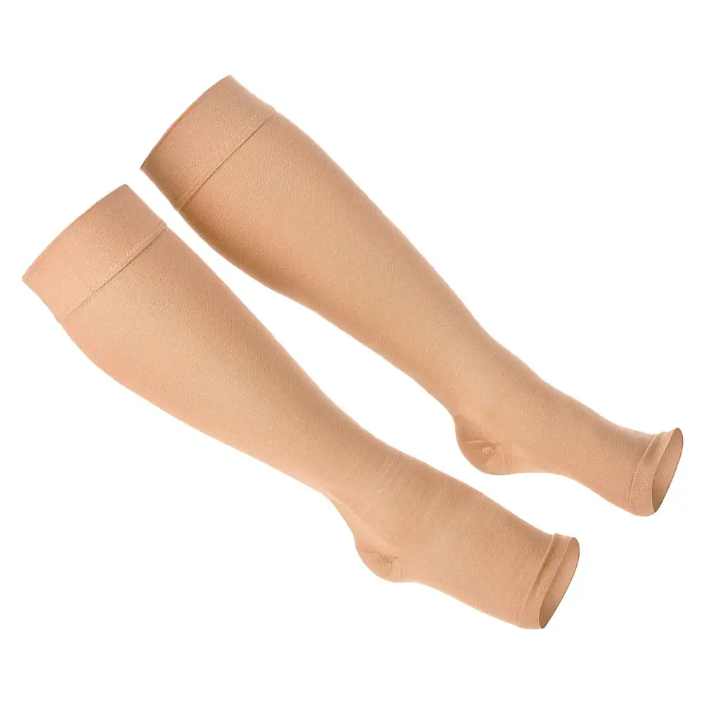 1Pair Breathable Open-Toed Compression Stockings Knee-High Calf Support Socks for Women Graduated Pressure Relief Swelling
