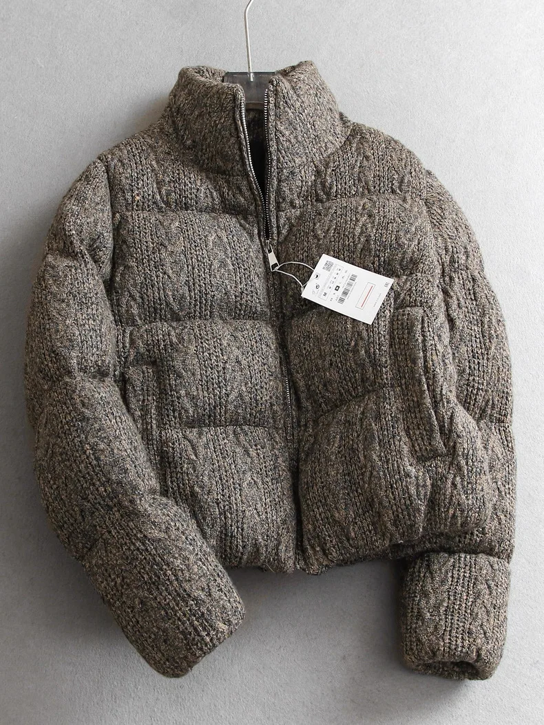 

Thickened Knitted Long Sleeve Jacket Stand Collar Coat for Women Winter Warm Cotton Outerwear No Brand Commute Style Straight...