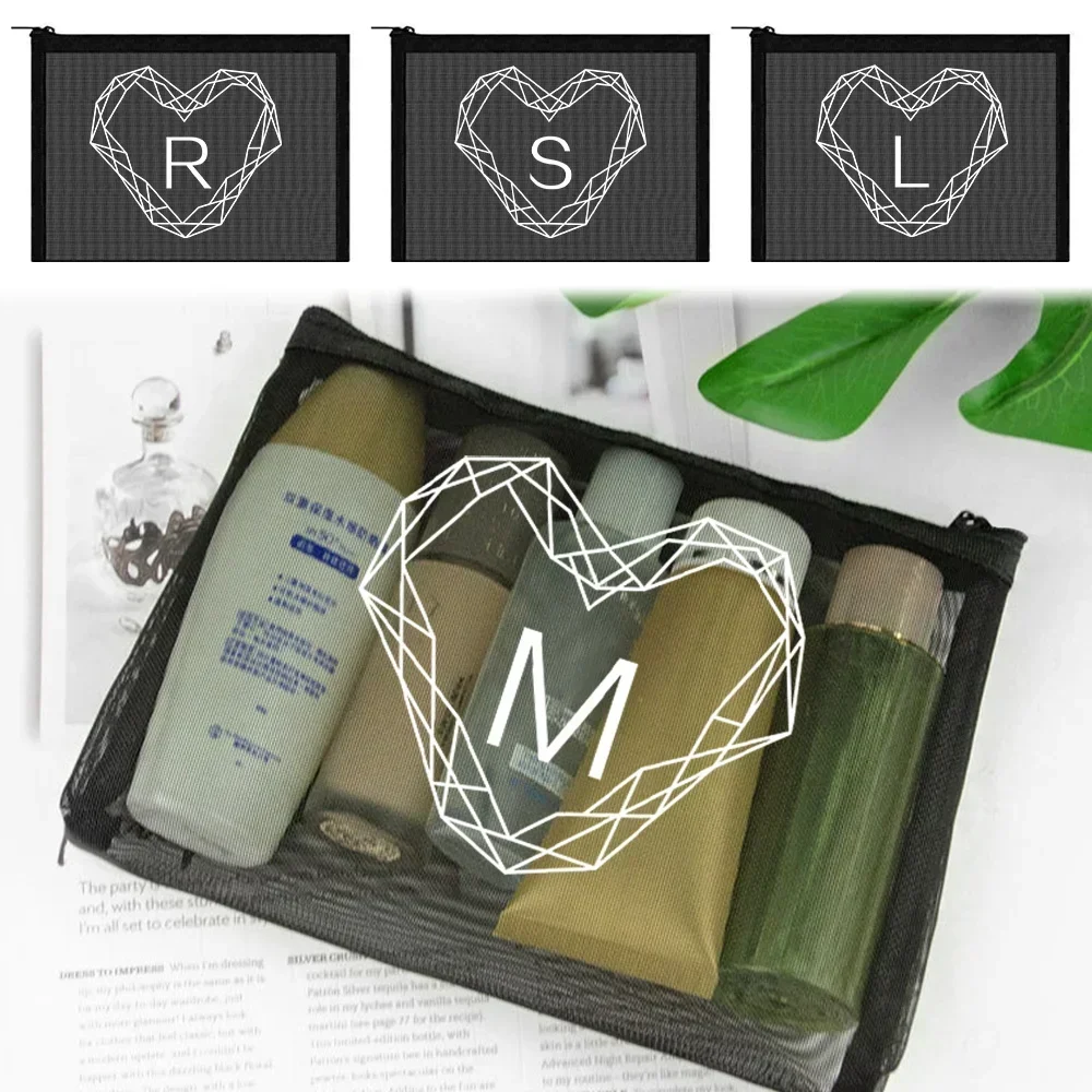 Mesh Cosmetische Tas Reisopslag Make-uptassen Vrouwelijke Make-up Tasje Draagbare Multifunctionele Transparante Letter Series Lover Handtas