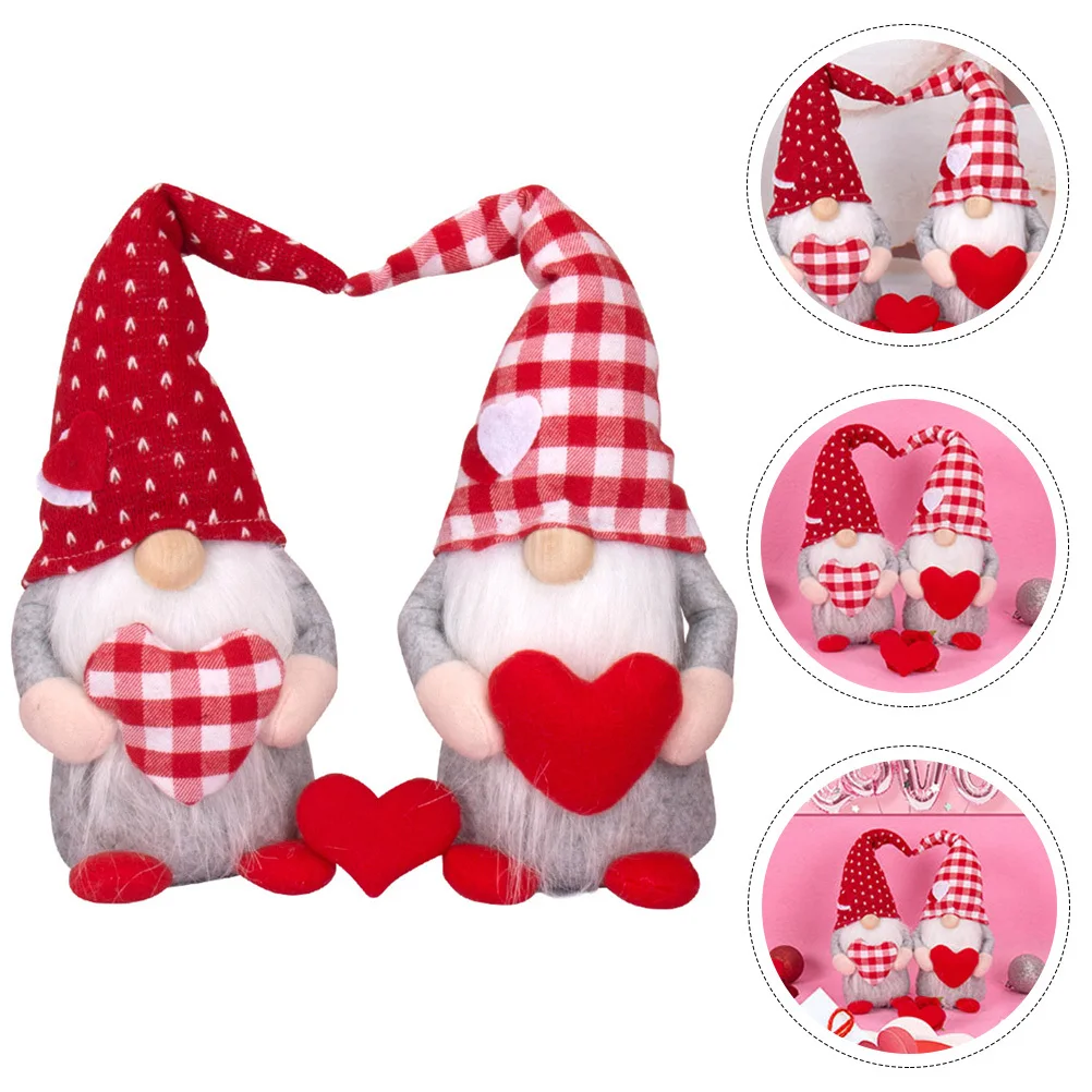 

2Pcs Valentine's Day Gnome Home Romantic Decoration Creative Gnome Ornaments for Desk Sofa Fireplace Party Decoration