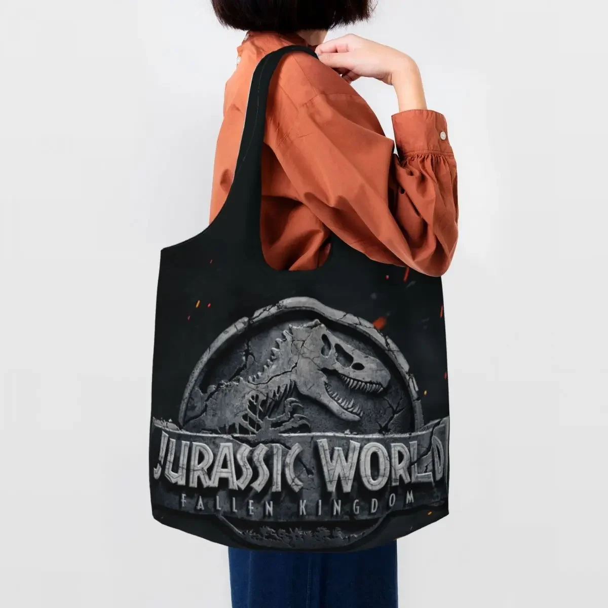 Cute Printing Jurassic Parks Tote Shopping Bags Washable Canvas Shoulder Shopper Dinosaur World Bag Handbag