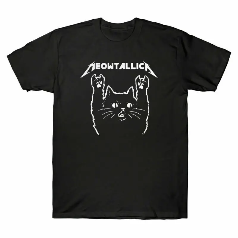 Cat Meowtallica Kittens Love Meow Cute Cat Rock Music Men's T-Shirt Cotton Tee