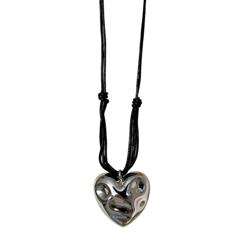 Unique Twisted Drawstring Necklace Versatile Rope Necklace Stylish Accessory Heart Pendant Necklace for Party Daily Wear