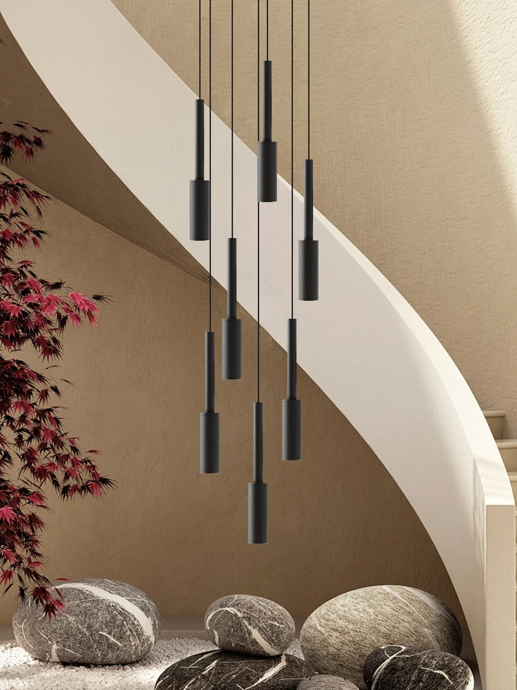 

Cylindrical Pendant Light Long Line Attic Chandelier Designer Villa Hanging Light LED Spotlight Staircase Long Chandelier Light