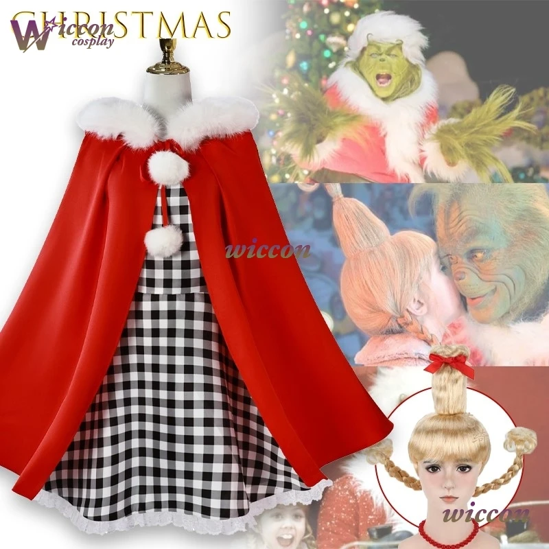 Traje de juego de rol para niños y adultos Cindy Lou cómo la roubada Navidad Cindy Lou Who disfraz de Cosplay Lovly Lolita traje de Halloween para mujeres