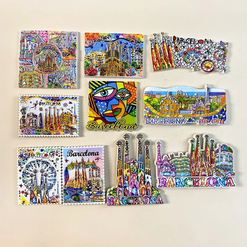 Espana Barcelona Fridge Magnets UV Printing Resin Refrigerator Magnets Sticker Spain Souvenir Collection Gift Home Decoration