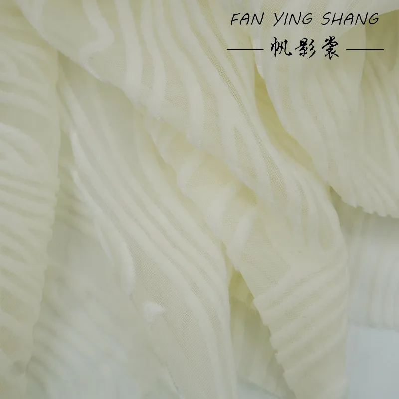 The White Ripple Flocking Burnt Out Velvet Fabric For Dress Telas Para Costura Tissus Couture ткань Cloth Material Sewing