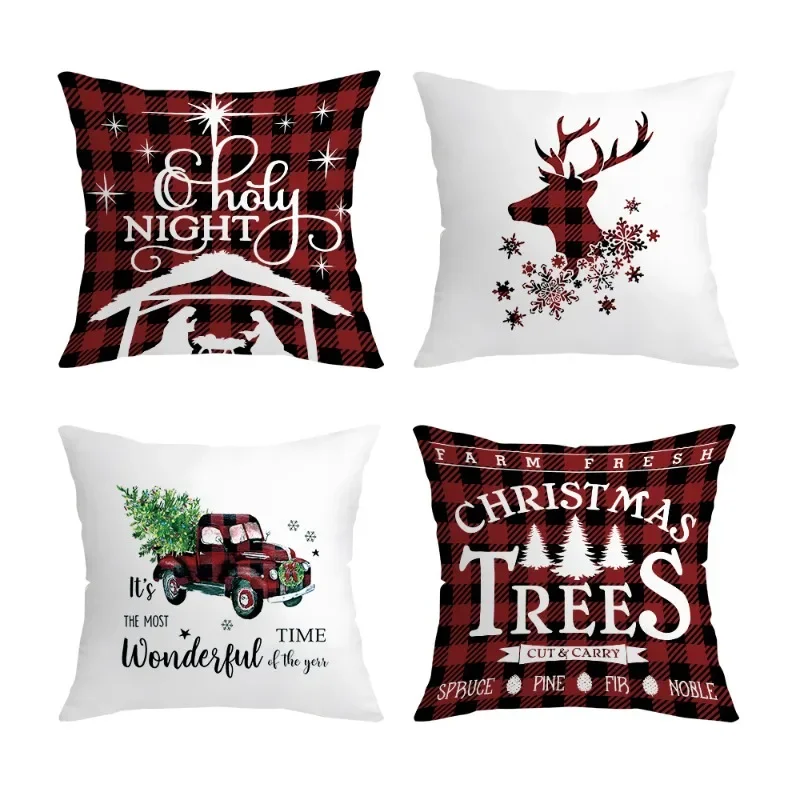 4 Pack Christmas Throw Pillow Covers 45x45cm, Pillow Cushion Cover Square Pillowcases for Holiday Party Decoration