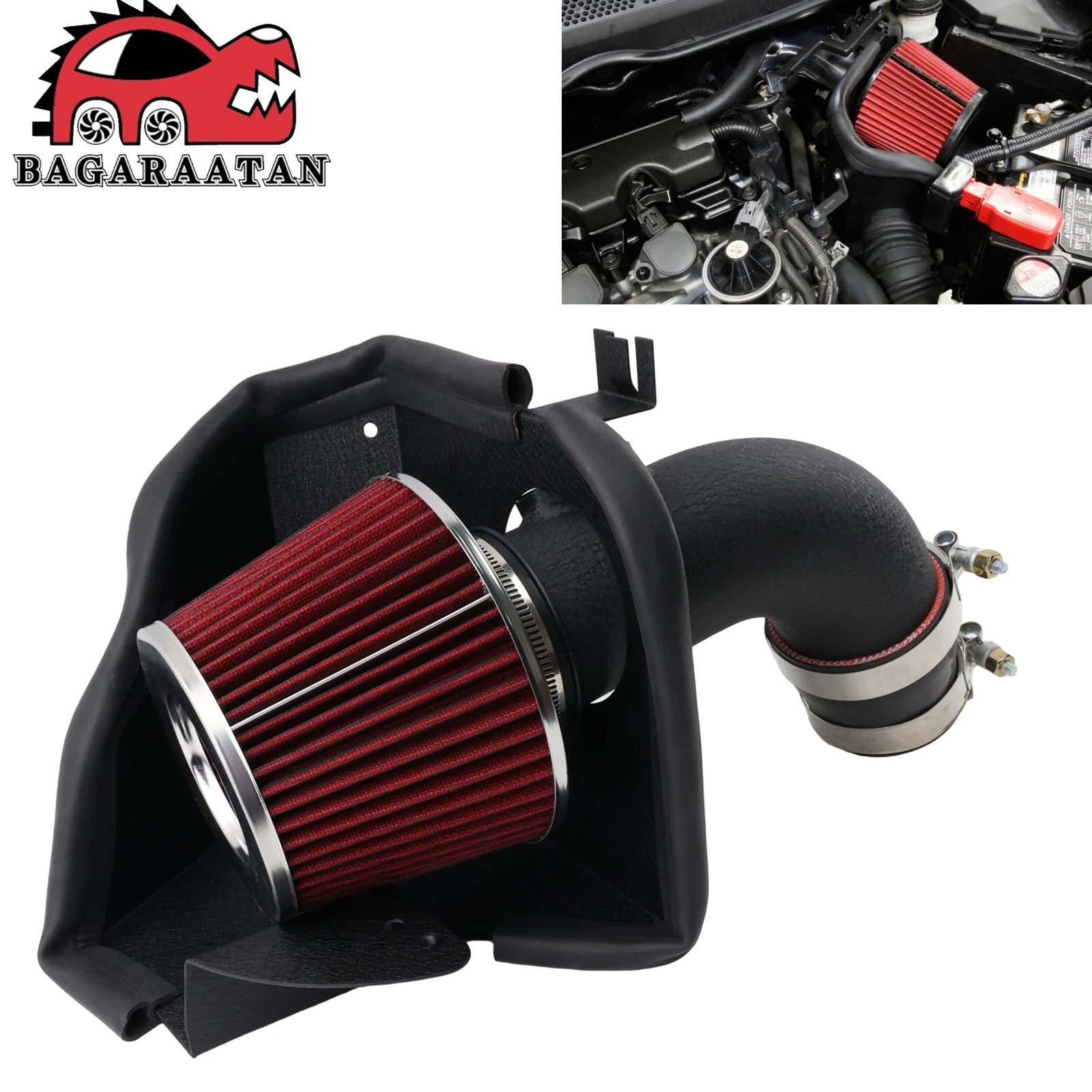 エンジンドライエアフィルター+インテークパイプ+ヒートシールドセット 2006-2011年式 ホンダ シビック 1.8L 4気筒用