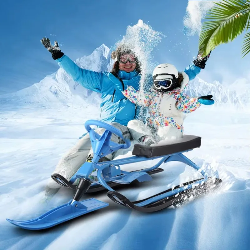 Snowmobile Style Snow Racer Sled with Twin Brakes, Ski Slider Board Gift for Boys & Girls Age 4+
