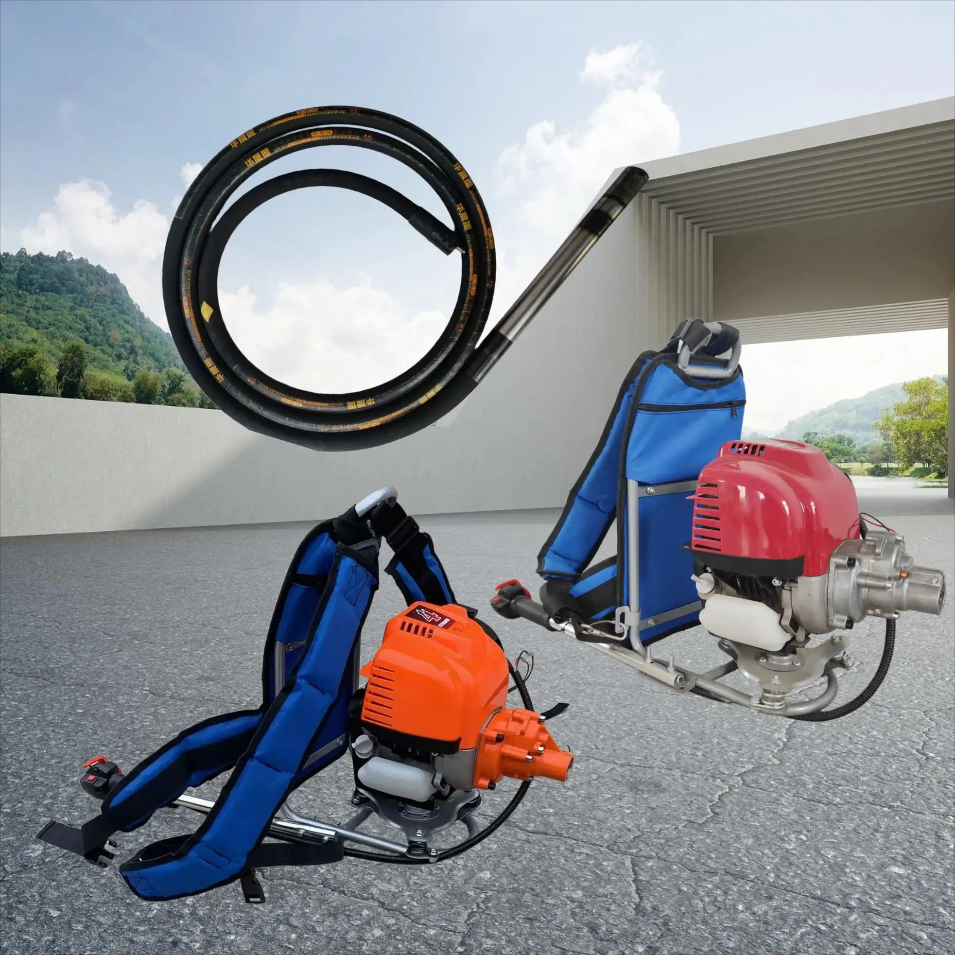 حقيبة ظهر محمولة هزاز الخرسانة يعمل بالبنزين مع 2 44 متر عمود مرن باليد هزاز لعبة البوكر الخرسانية #1