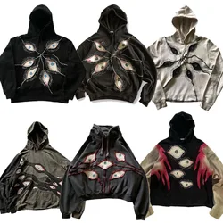 Harajuku Hip Hop hoodie Y2K Gothic embroidery Patchwork vintage Oversized hoodie Men women Pullover Hoodie fashion Streetwear