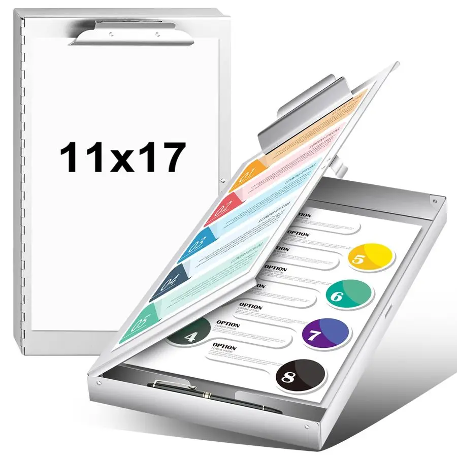 

Pcs Aluminum 11 x 17 Clipboard with Storage Heavy Duty Metal Lightweight Form Holder with Capacity Clip 1 Compartment Clipboard