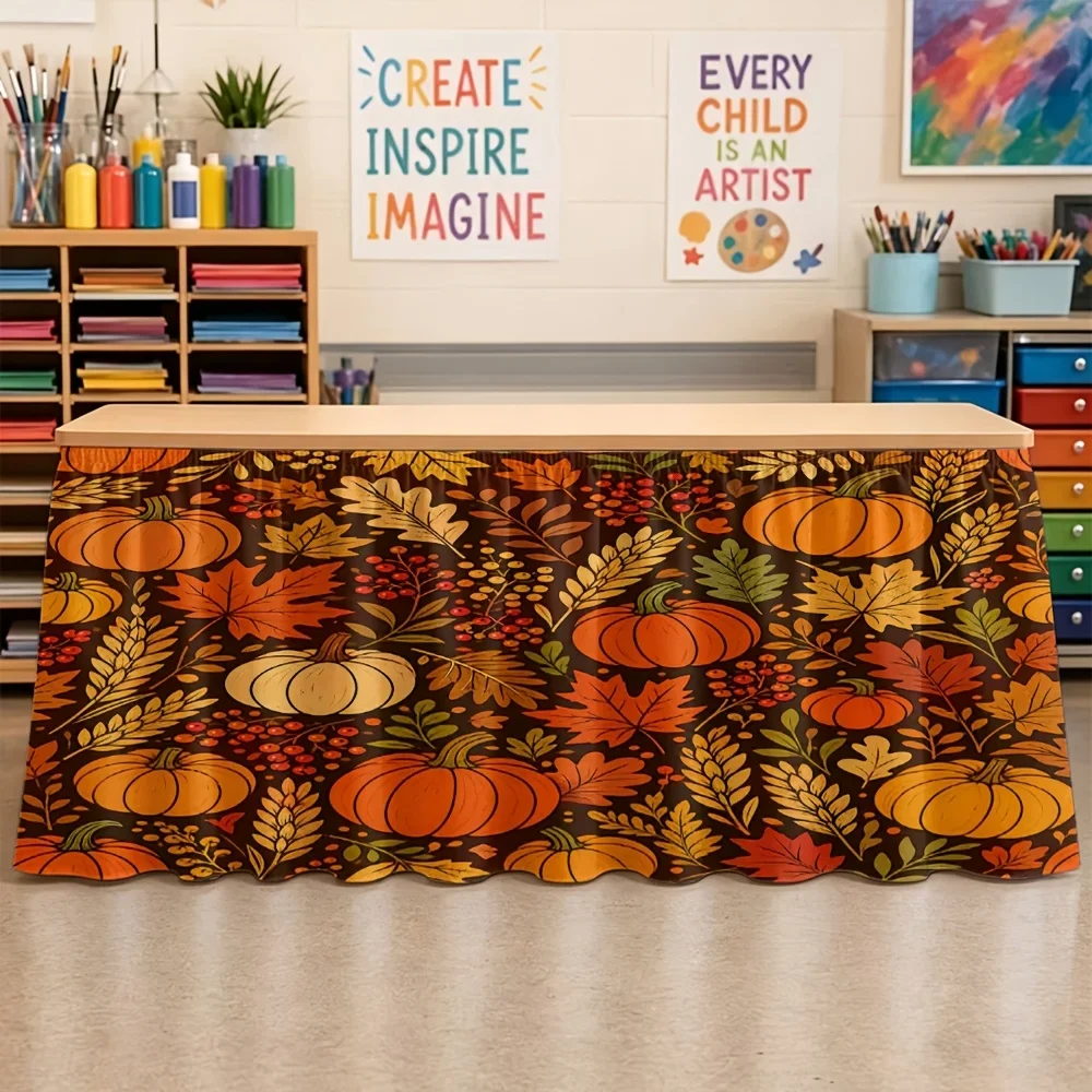 Halloween, Christmas, back-to-school season, party table skirts, suitable for classroom party decorationsxzj