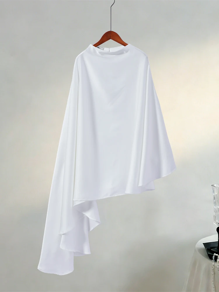 O-Ausschnitt Asymmetrisches Top Hosenanzüge Damen Streetwear Cape-Ärmel Übergroße Oberteile Elastische Taille Weite Hosen Schicke Damen-Outfits – Detail 2