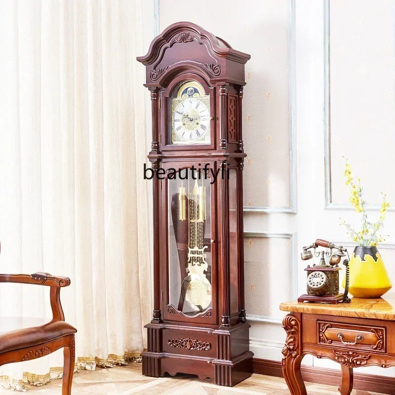 Original Mechanical Solid Wood the Grandfather Clock Chinese Retro Vertical Clock Living Room American Clock