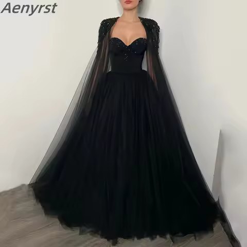 Aenyrst Customized Elegant Party For Wedding Evening Dresses Woman Elegant Black Shawl Ball Gowns Beads Gauze Evening Dress 2026
